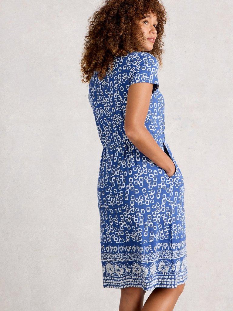 Tallie Jersey Short Sleeve Crew Neck Dress in BLUE PR - MODEL BACK