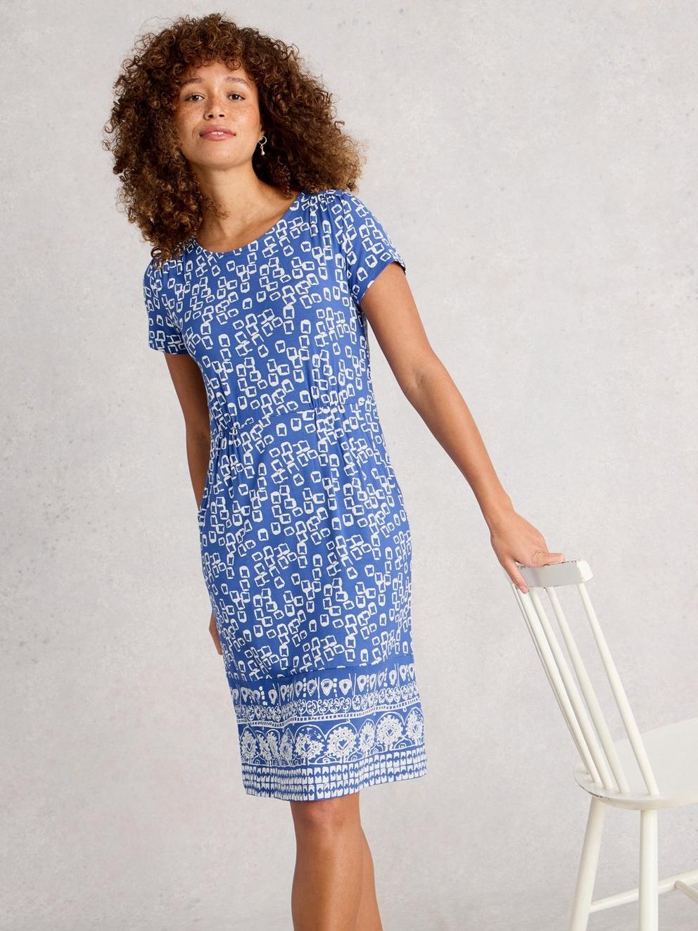 Tallie Jersey Short Sleeve Crew Neck Dress in BLUE PR - MODEL DETAIL