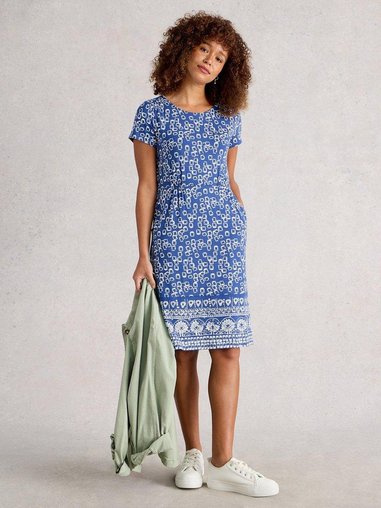 Tallie Jersey Short Sleeve Crew Neck Dress in BLUE PR - MODEL FRONT