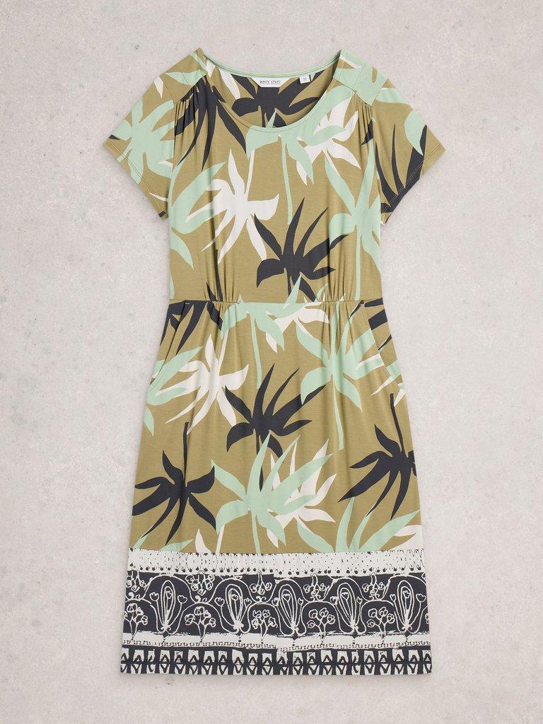 Tallie Jersey Short Sleeve Crew Neck Dress in GREEN MLT - FLAT FRONT