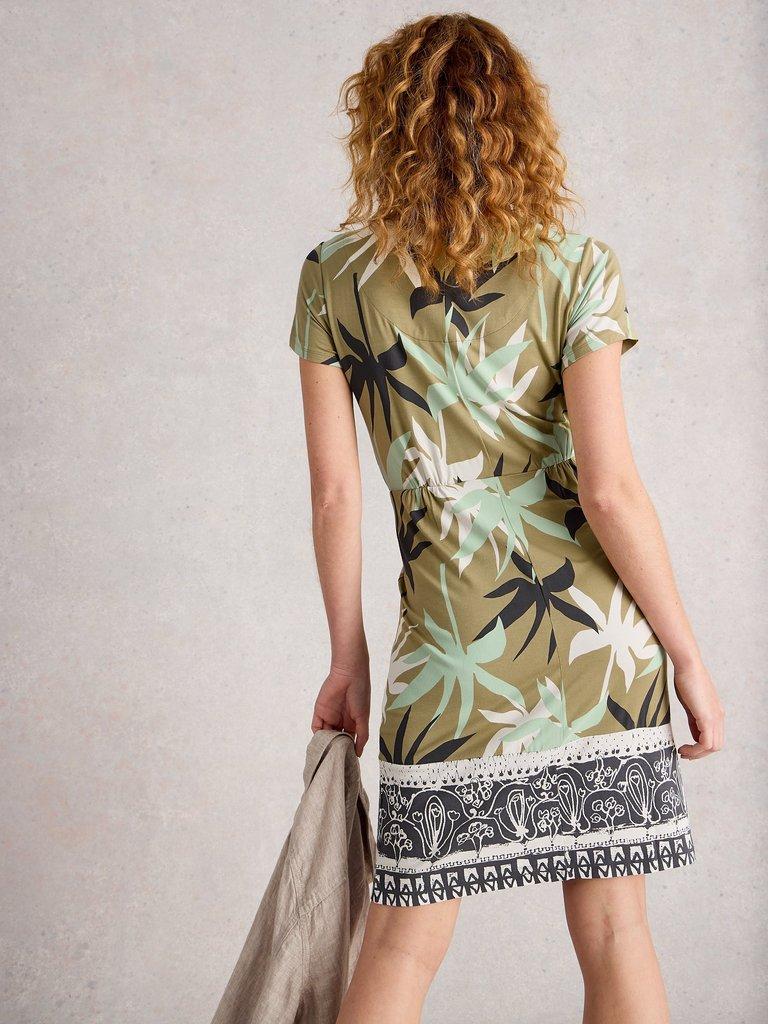 Tallie Jersey Short Sleeve Crew Neck Dress in GREEN MLT - MODEL BACK
