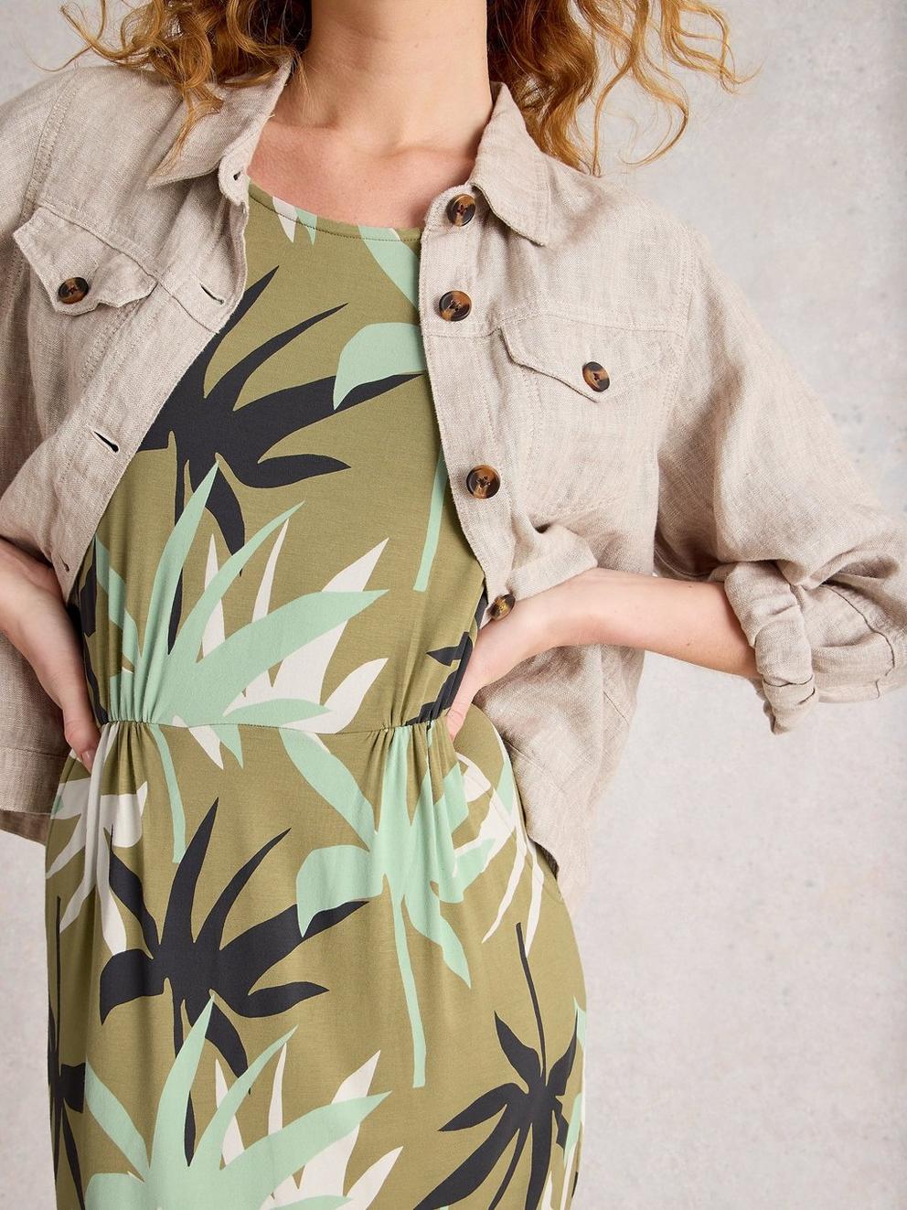 Tallie Jersey Short Sleeve Crew Neck Dress in GREEN MLT - MODEL DETAIL