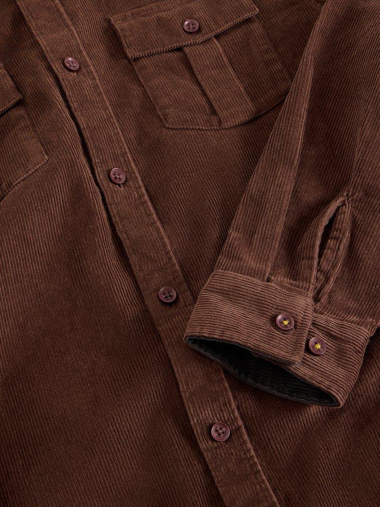 Griffin Cord Collared Shirt in DK BROWN - FLAT DETAIL