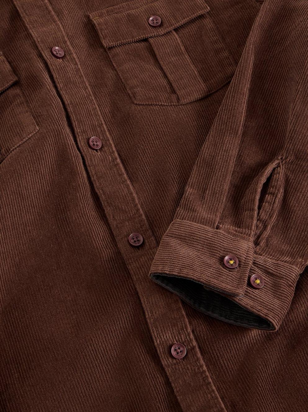Griffin Cord Collared Shirt in DK BROWN - FLAT DETAIL