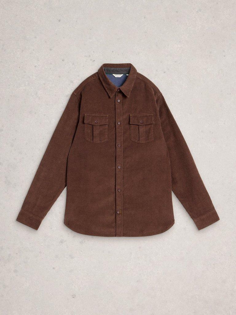 Griffin Cord Collared Shirt in DK BROWN - FLAT FRONT