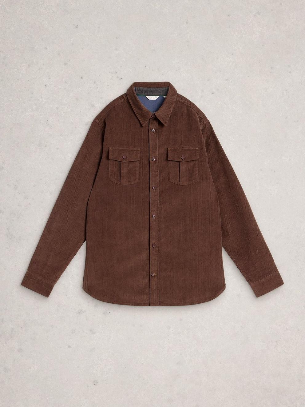 Griffin Cord Collared Shirt in DK BROWN - FLAT FRONT