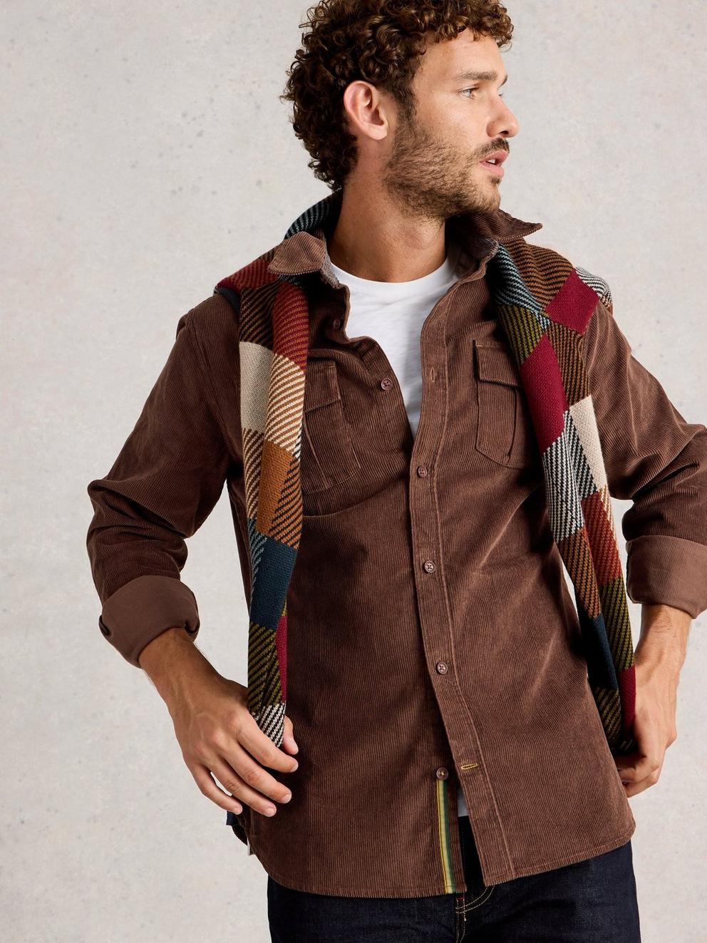 Griffin Cord Collared Shirt in DK BROWN - LIFESTYLE