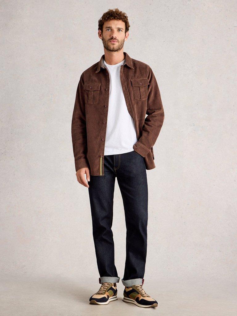 Griffin Cord Collared Shirt in DK BROWN - MODEL FRONT