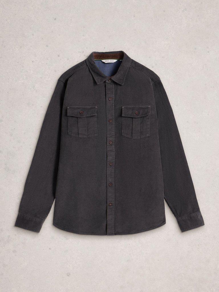 Griffin Cord Collared Shirt in DK GREY - FLAT FRONT