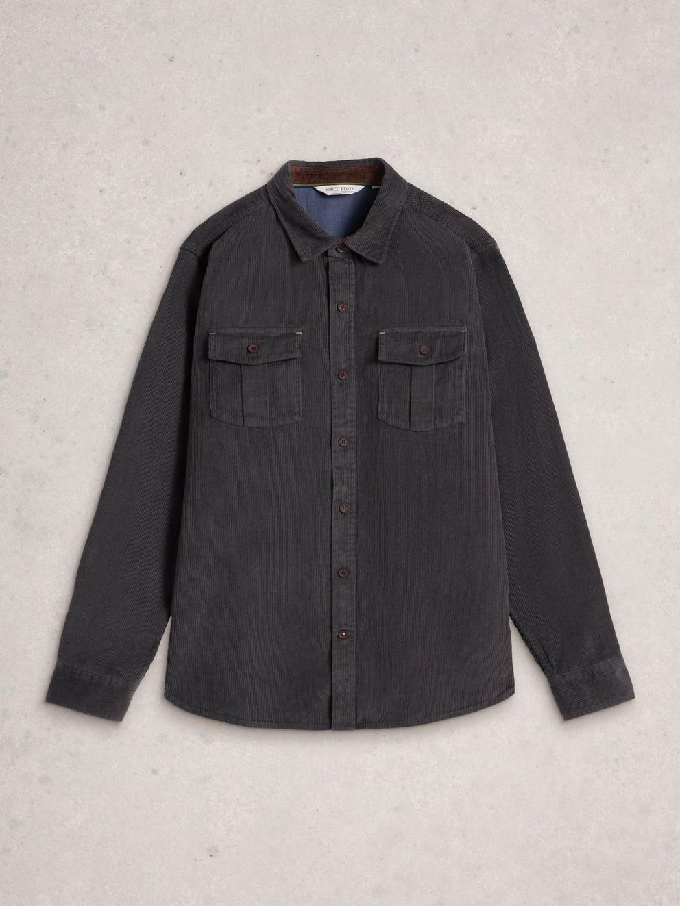 Griffin Cord Collared Shirt in DK GREY - FLAT FRONT