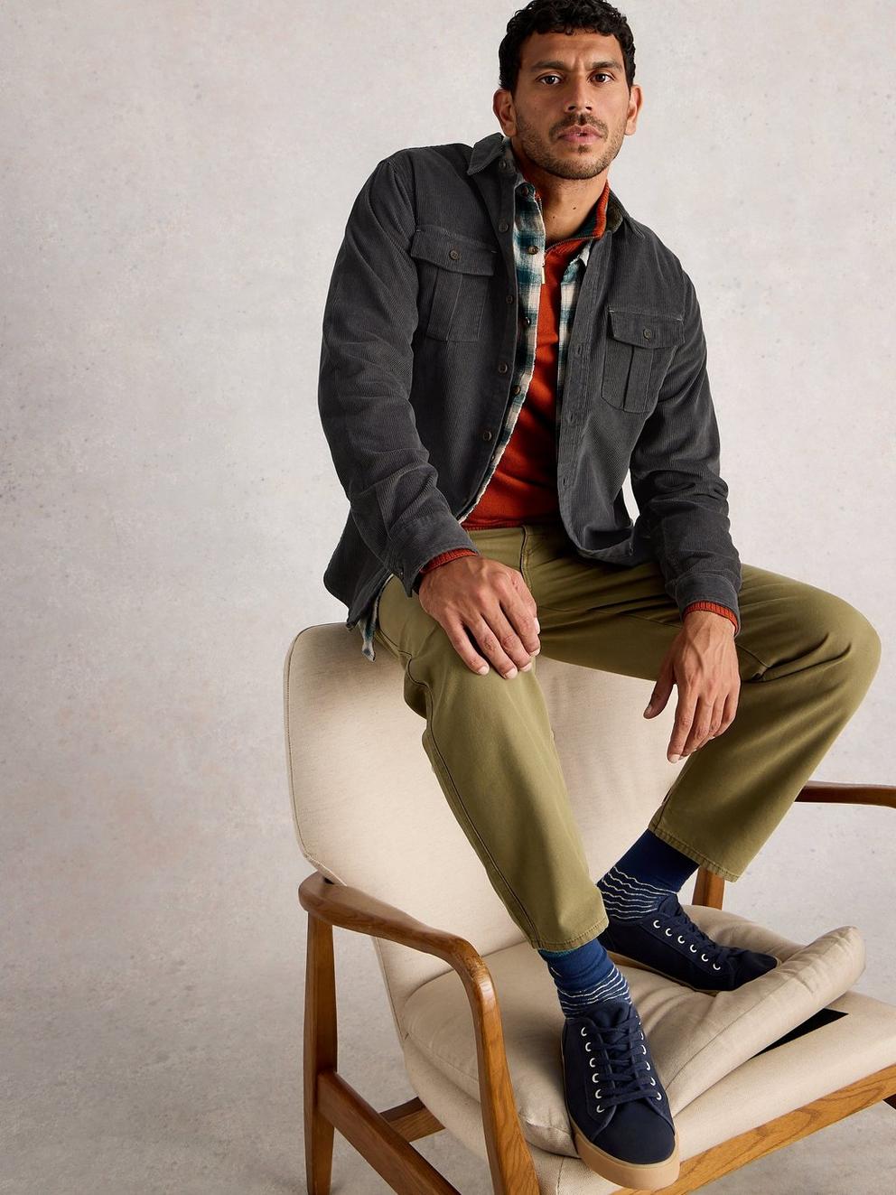 Griffin Cord Collared Shirt in DK GREY - LIFESTYLE