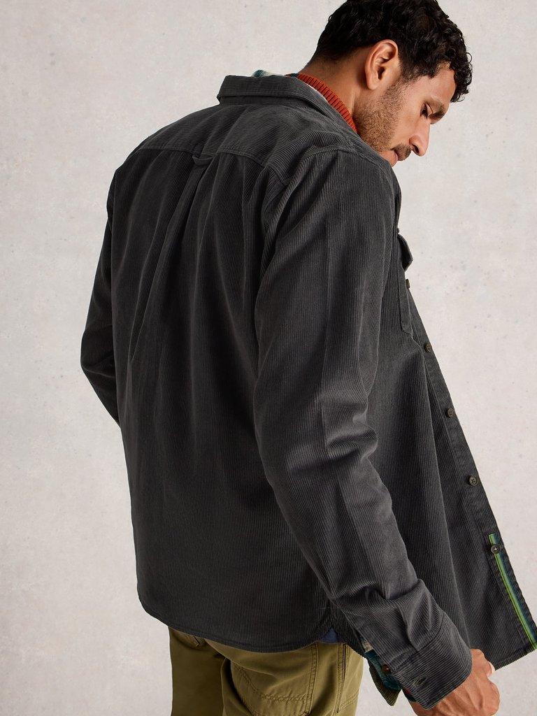 Griffin Cord Collared Shirt in DK GREY - MODEL BACK
