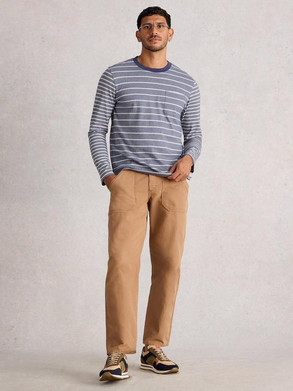 Accleton Long Sleeve Tee in BLUE MLT - MODEL FRONT