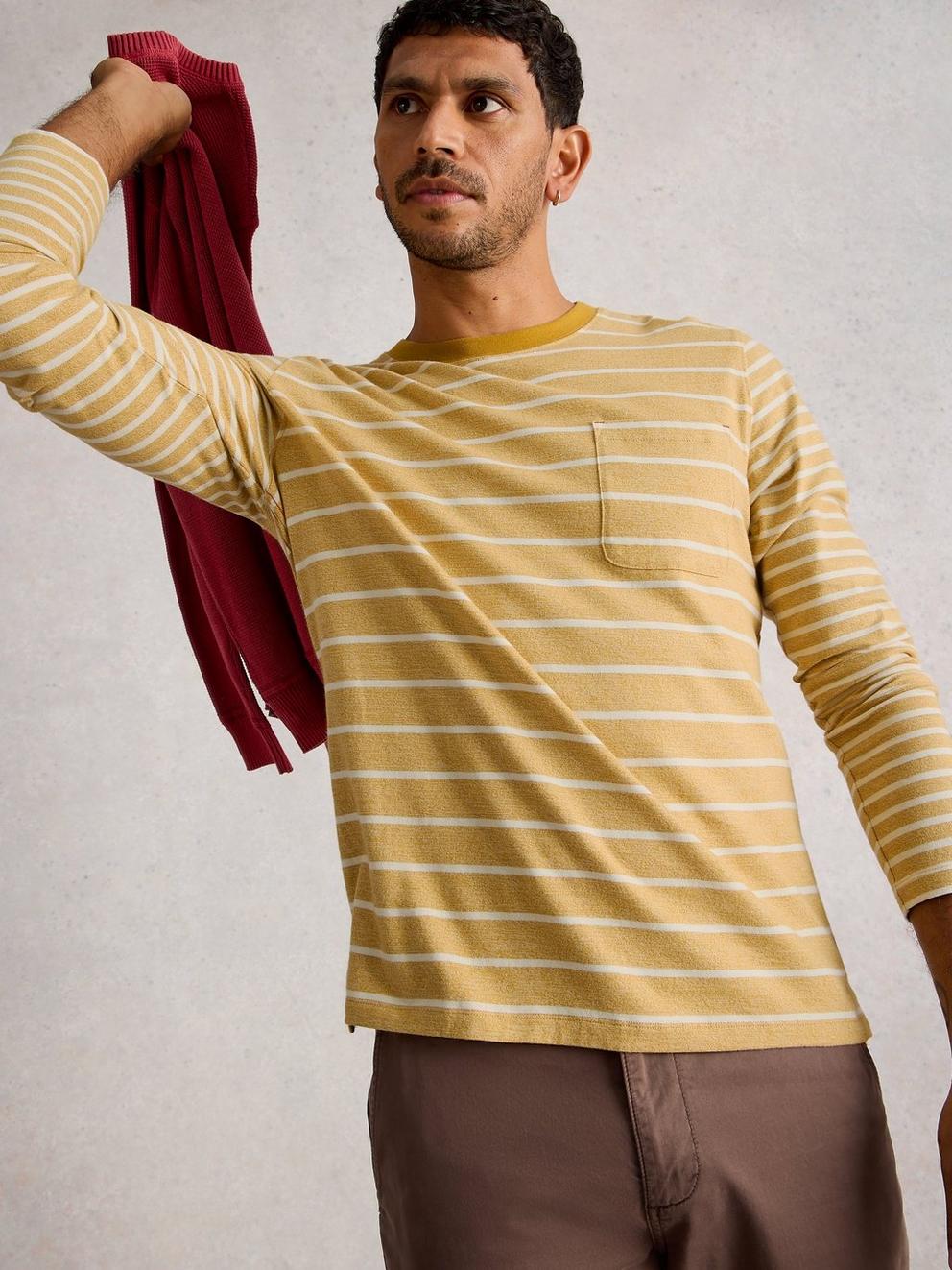 Accleton Long Sleeve Tee in YELLOW MLT - MODEL DETAIL