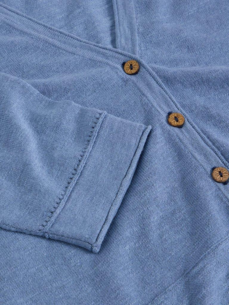 NARIA LINEN BLEND CARDI in MID BLUE - FLAT DETAIL