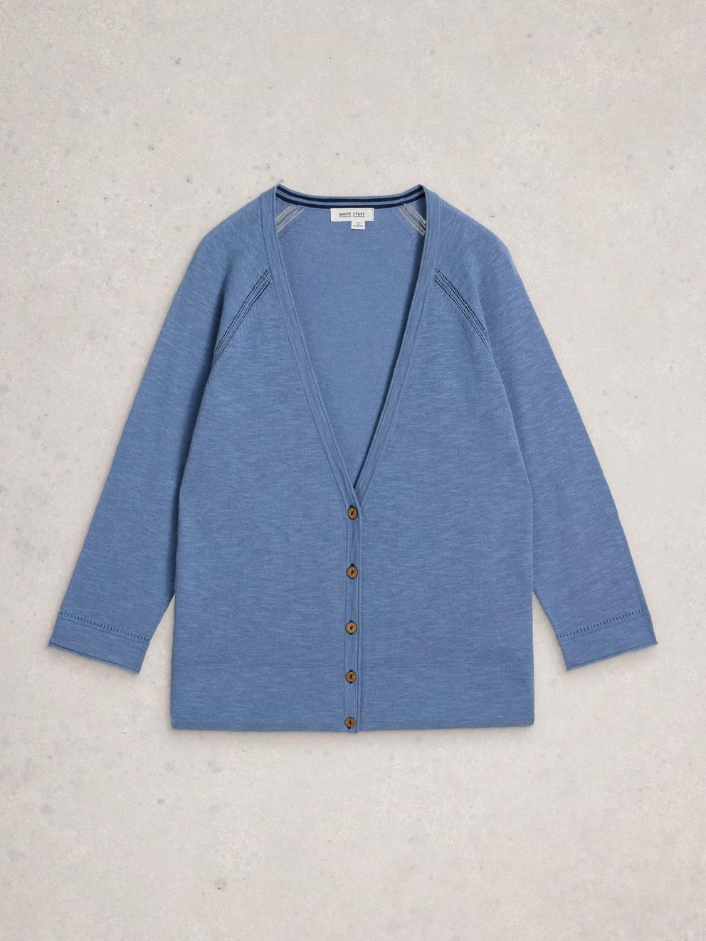 NARIA LINEN BLEND CARDI in MID BLUE - FLAT FRONT