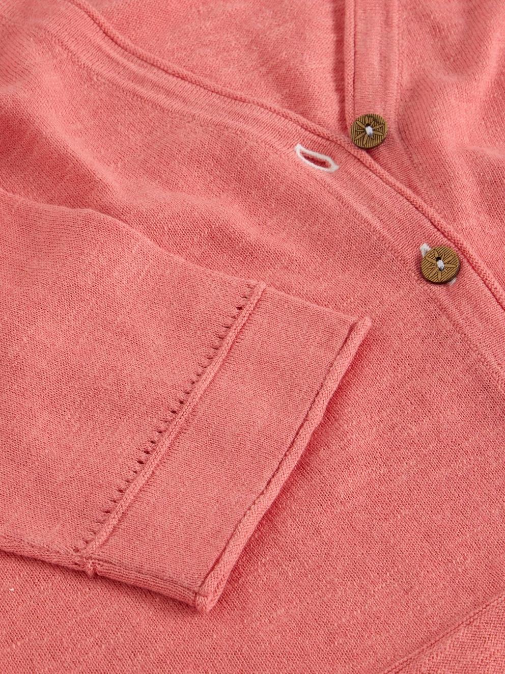 NARIA LINEN BLEND CARDI in MID CORAL - FLAT DETAIL
