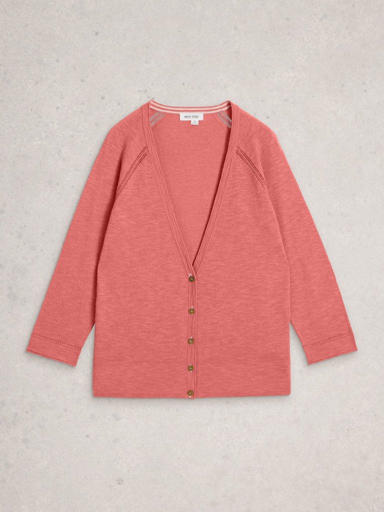 NARIA LINEN BLEND CARDI in MID CORAL - FLAT FRONT