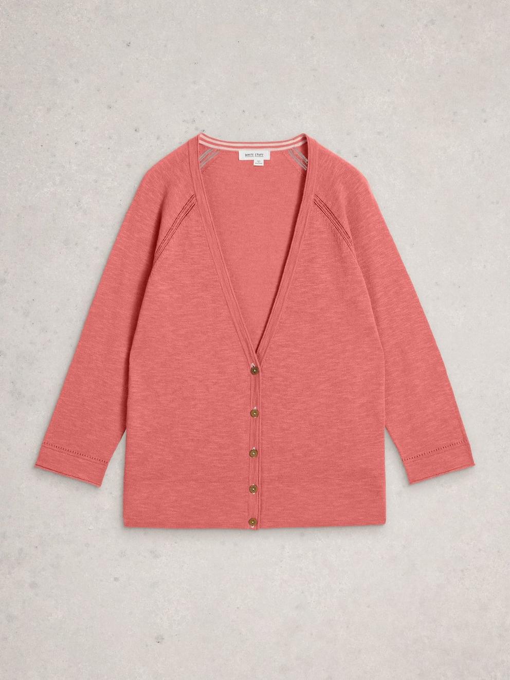 NARIA LINEN BLEND CARDI in MID CORAL - FLAT FRONT