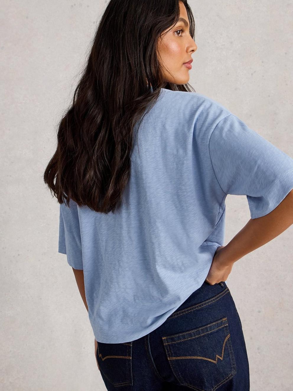 KATYA TEE in MID BLUE - MODEL BACK
