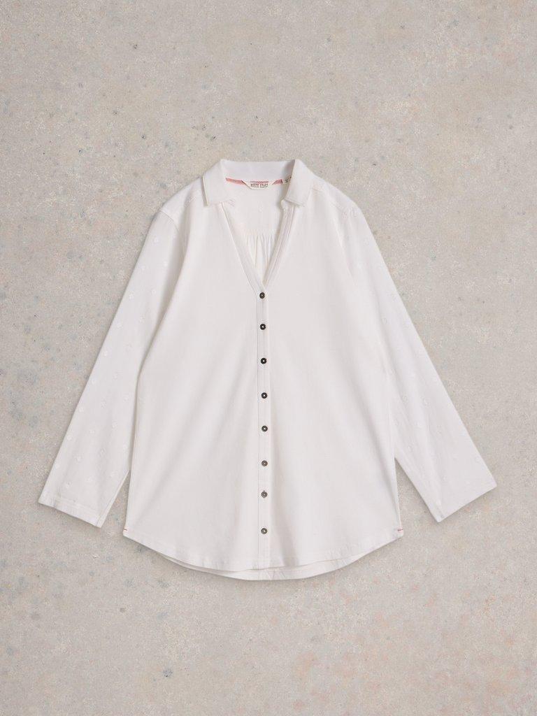 ANNIE MIX LONGLINE SHIRT in PALE IVORY - FLAT FRONT