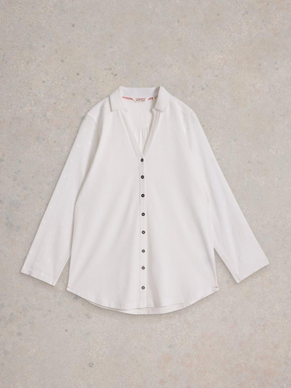ANNIE MIX LONGLINE SHIRT in PALE IVORY - FLAT FRONT