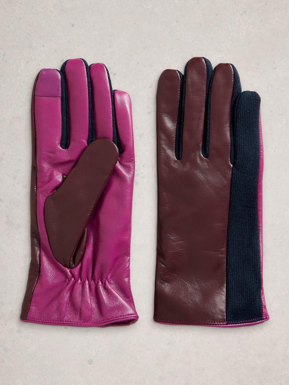 Layla Leather Glove in PLUM MLT - FLAT FRONT