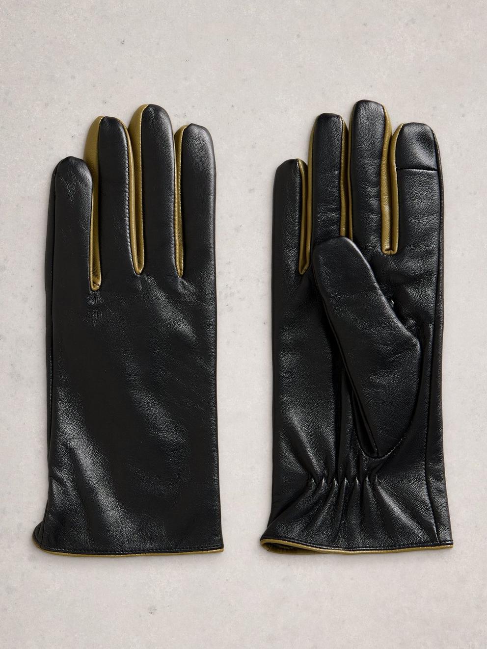 Carrie Leather Glove in PURE BLK - FLAT BACK