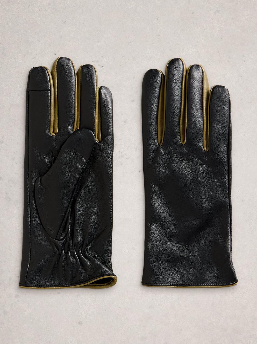 Carrie Leather Glove in PURE BLK - FLAT FRONT