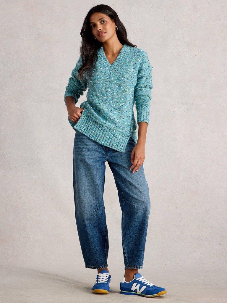 TILLY LONG SLEEVE JUMPER in MID BLUE - MODEL FRONT