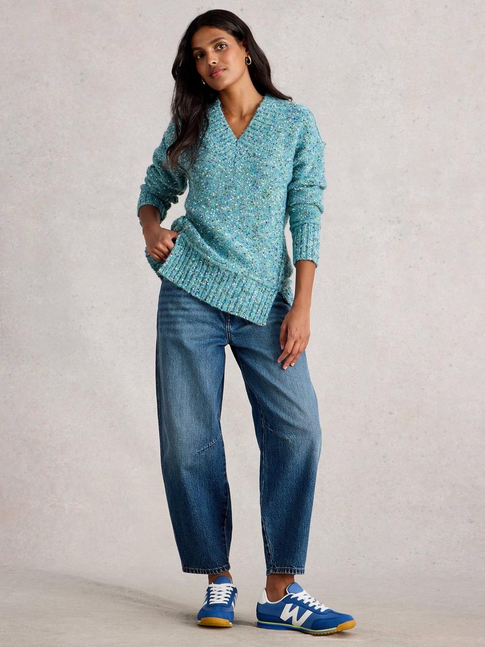 TILLY LONG SLEEVE JUMPER in MID BLUE - MODEL FRONT