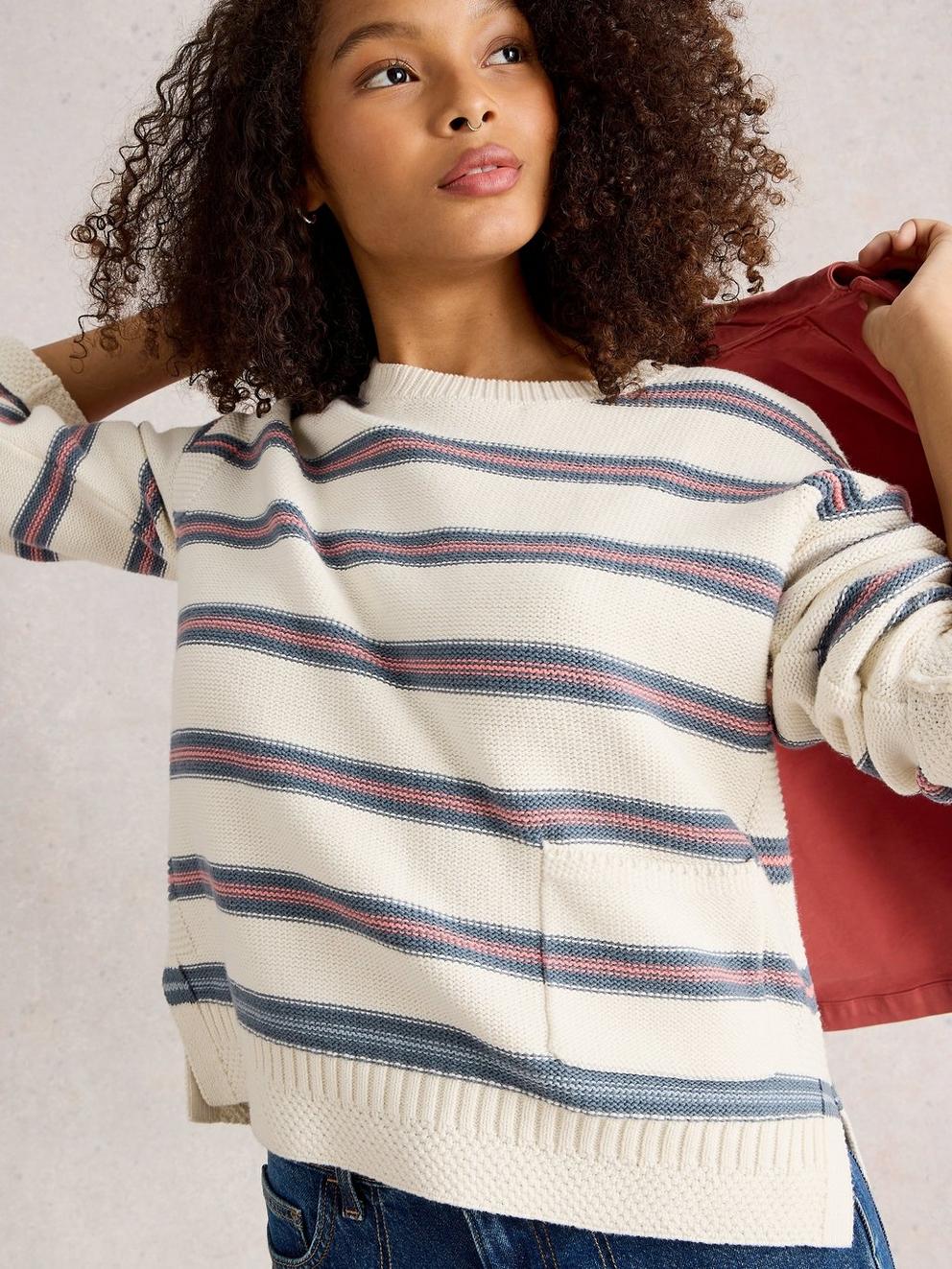 VICTORIA STRIPE JUMPER in IVORY MLT - MODEL DETAIL