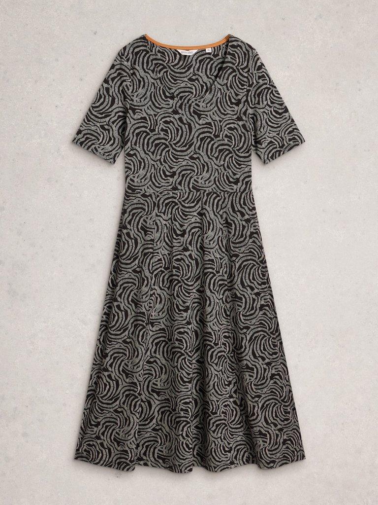 Madeline Jersey Short Sleeve Midi Dress in BLK MLT - FLAT FRONT