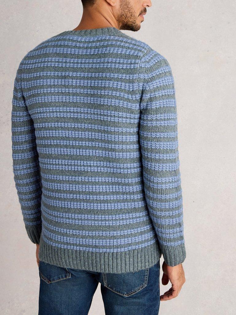 Stripe Crew Neck in BLUE MLT - MODEL BACK