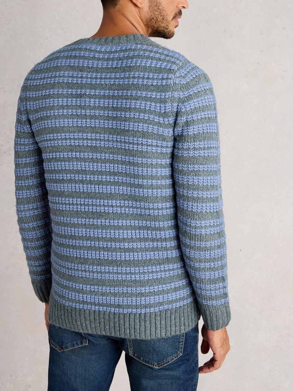 Stripe Crew Neck in BLUE MLT - MODEL BACK