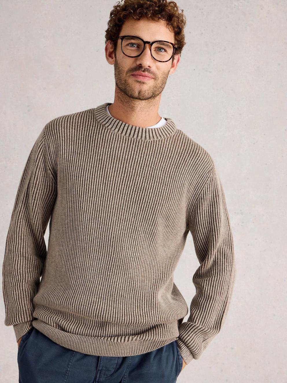 Plated Crew Neck in NAT MLT - MODEL DETAIL