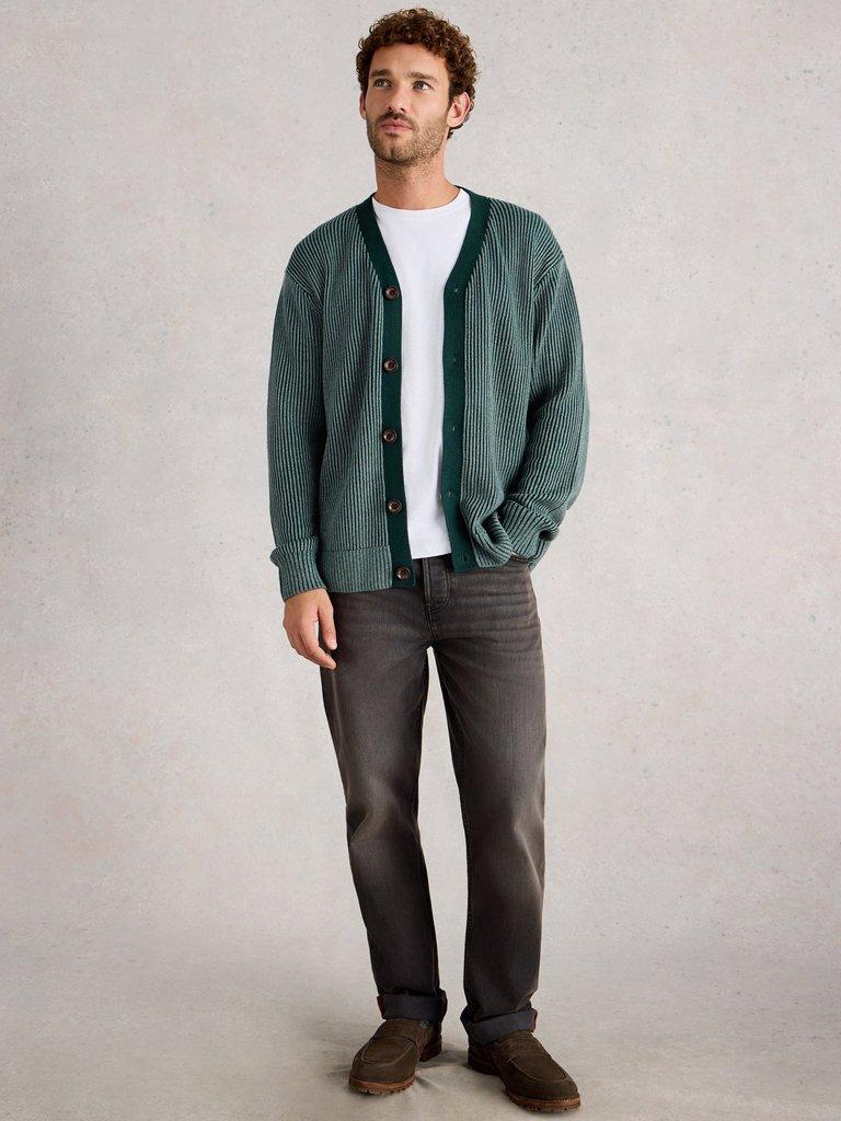 Plated Cardigan in BLUE MLT - MODEL FRONT