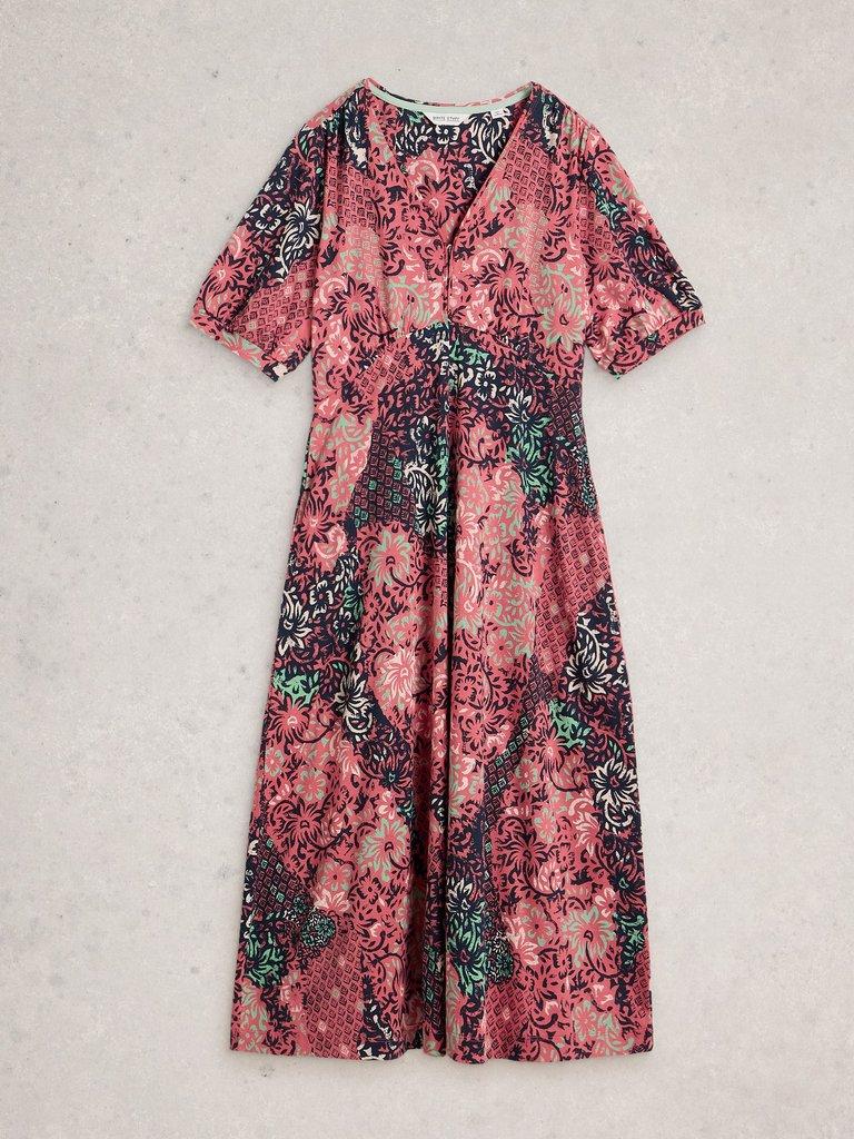 Megan Jersey V Neck Midi Dress in PINK PR - FLAT FRONT
