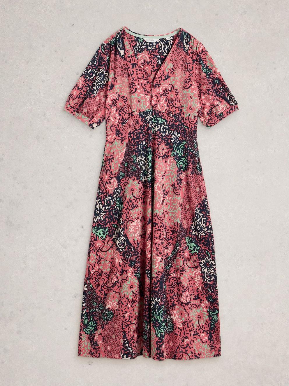 Megan Jersey V Neck Midi Dress in PINK PR - FLAT FRONT