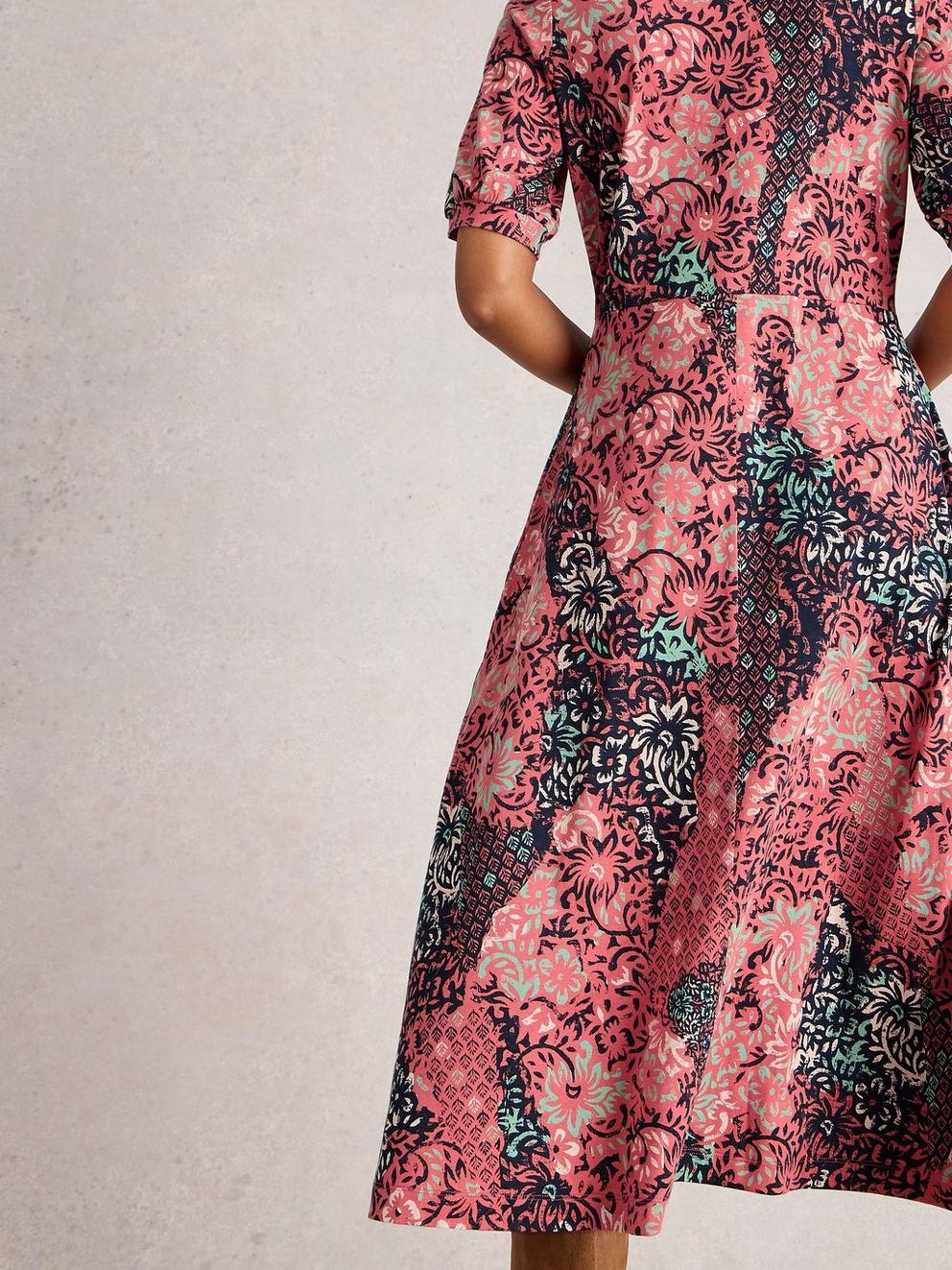 Megan Jersey V Neck Midi Dress in PINK PR - MODEL BACK