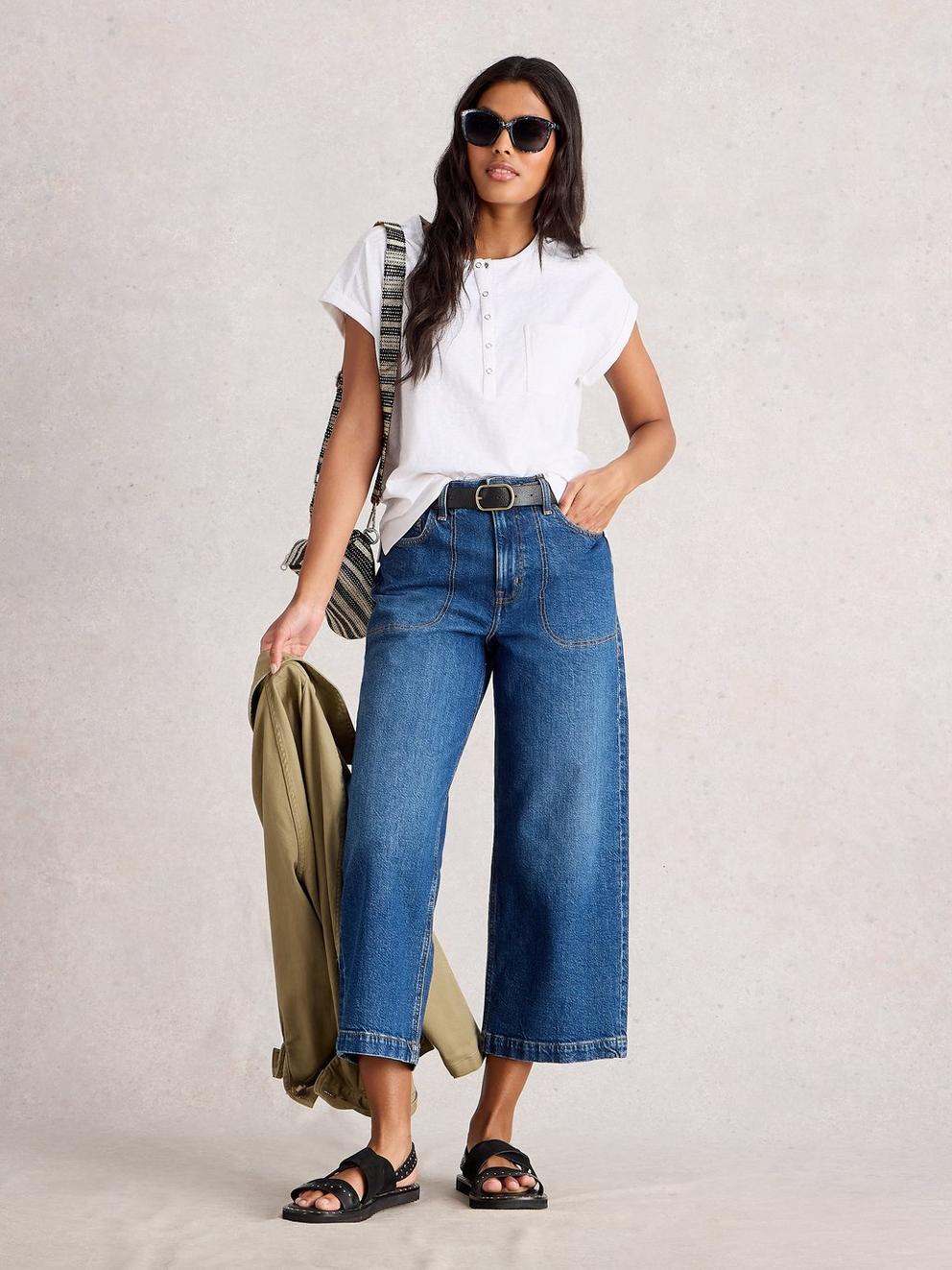 HOLLY SHORT SLEEVE SHIRT in BRIL WHITE - MODEL FRONT