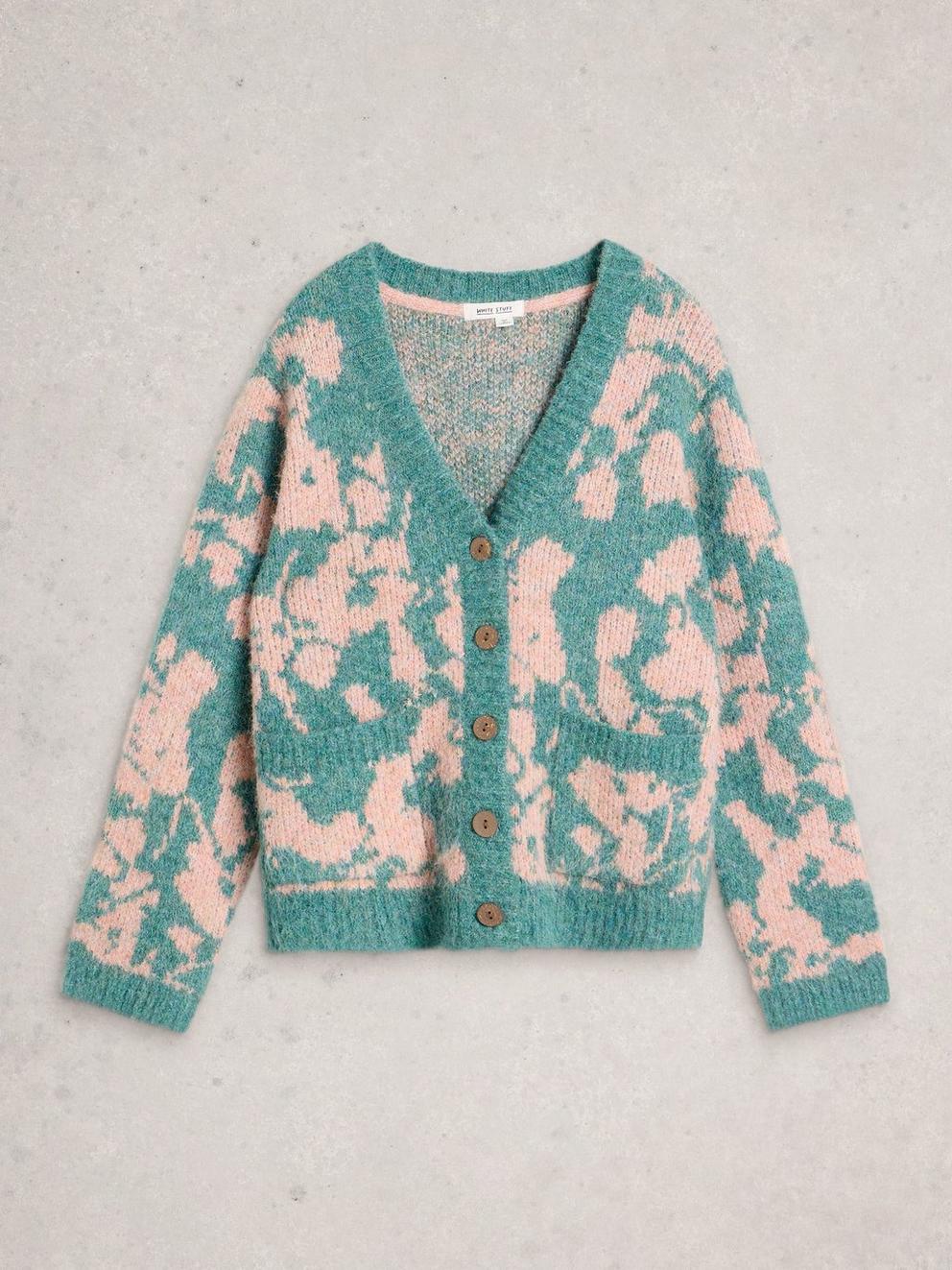 JENNIFER FLORAL CARDI in GREEN MLT - FLAT FRONT