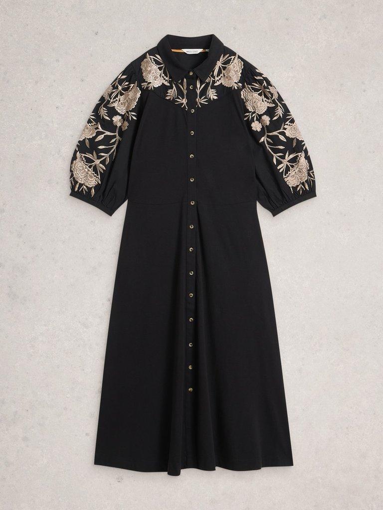 ワンピース Cotton Jersey Embroidered Collar Dress Jada Embroidered Collar Jersey Shirt Dress | Vintage-Inspired Teal