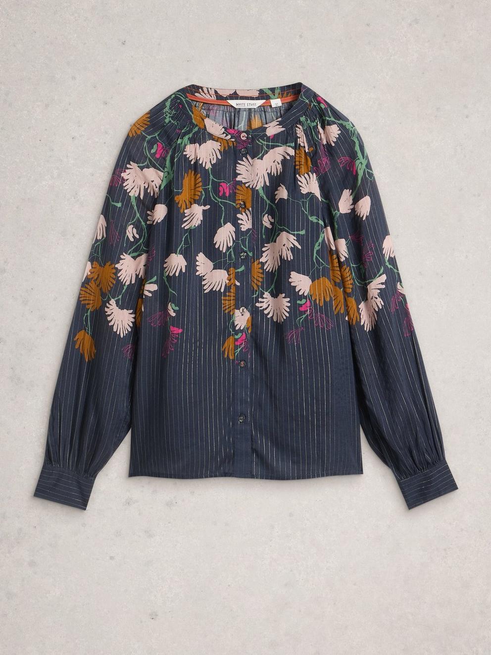 Yuki Top  in NAVY MULTI - FLAT FRONT