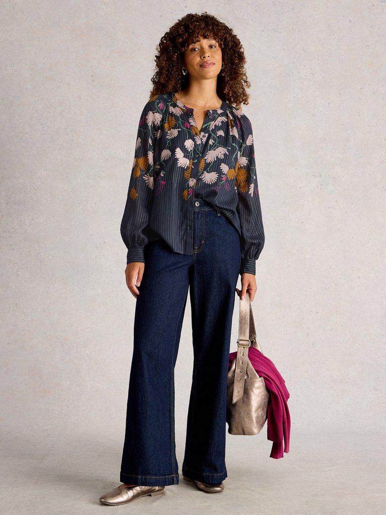 Yuki Top  in NAVY MULTI - MODEL FRONT