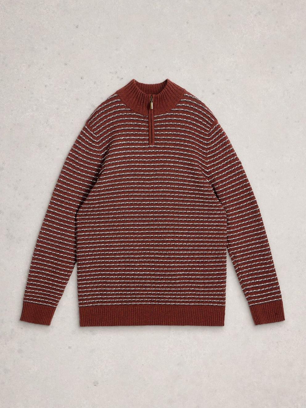 Textured Stripe Funnel in RED MLT - FLAT FRONT