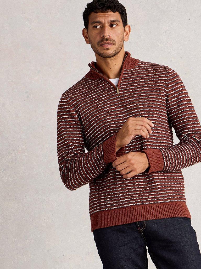 Textured Stripe Funnel in RED MLT - MODEL DETAIL