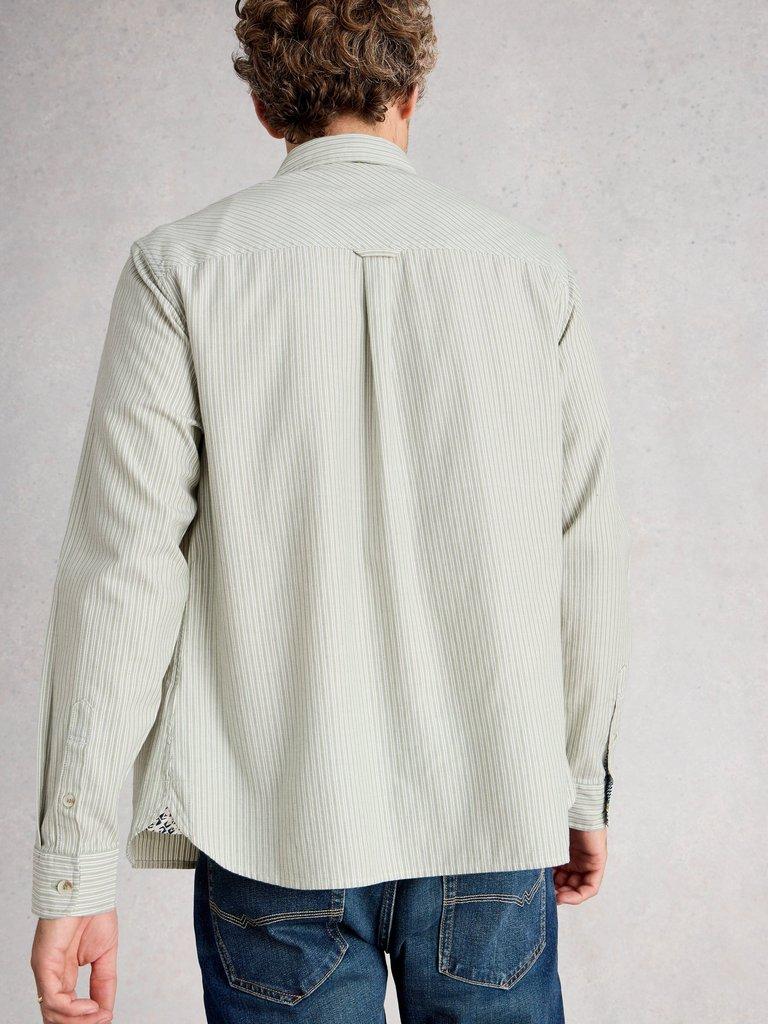 Stamford Mini Stripe Shirt in GREEN MLT - MODEL BACK
