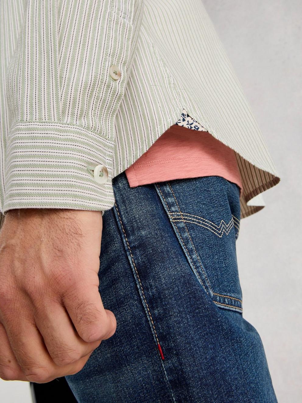 Stamford Mini Stripe Shirt in GREEN MLT - MODEL DETAIL