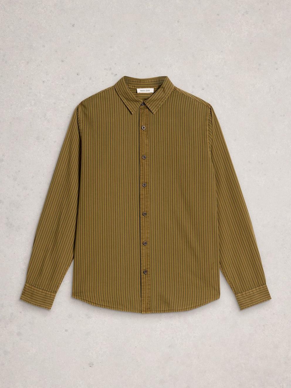 Stripe Twill Shirt in KHAKI GRN - FLAT FRONT
